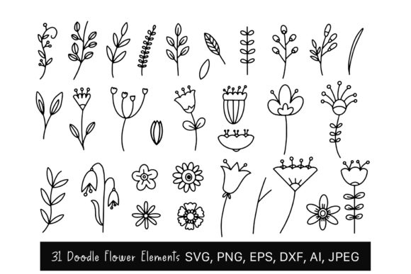 30 Doodle Flower Clipart, SVG for Branding and Marketing