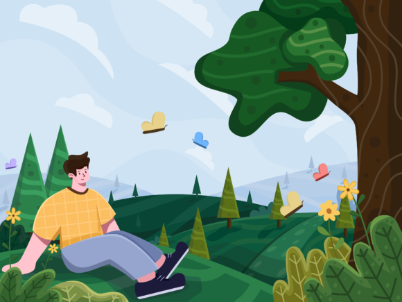 Beautiful Hill Landscape at Spring - A Versatile Illustration for Digital Products