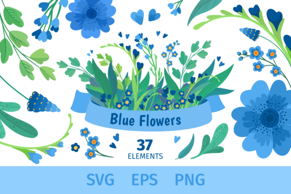 Blue Flowers Clipart for Mother’s Day – A Versatile Graphic Design Asset