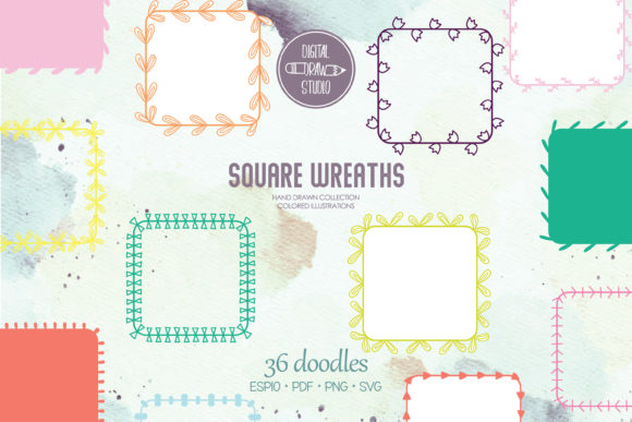 Color Square Wreaths Hand Drawn Frames for Branding and Packaging
