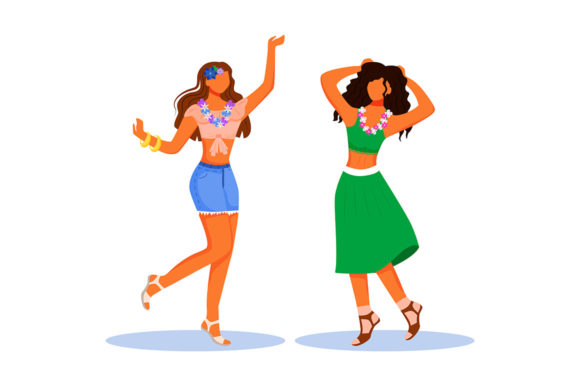 Dancing Girlfriends Flat Color Vector for Illustrations and Graphics