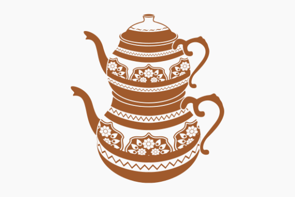 Monochrome Turkish Tea Pot Graphic for Crafting