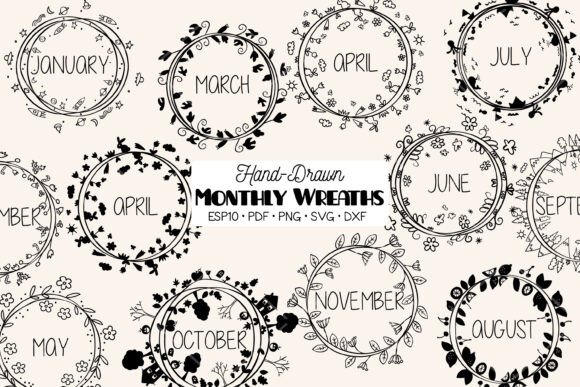 Months Wreaths Round Frame Calendar Graphics